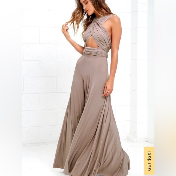 Lulus Tricks of the Trade Taupe Champagne Maxi Multi-Wear Wrap Dress - Picture 11 of 12